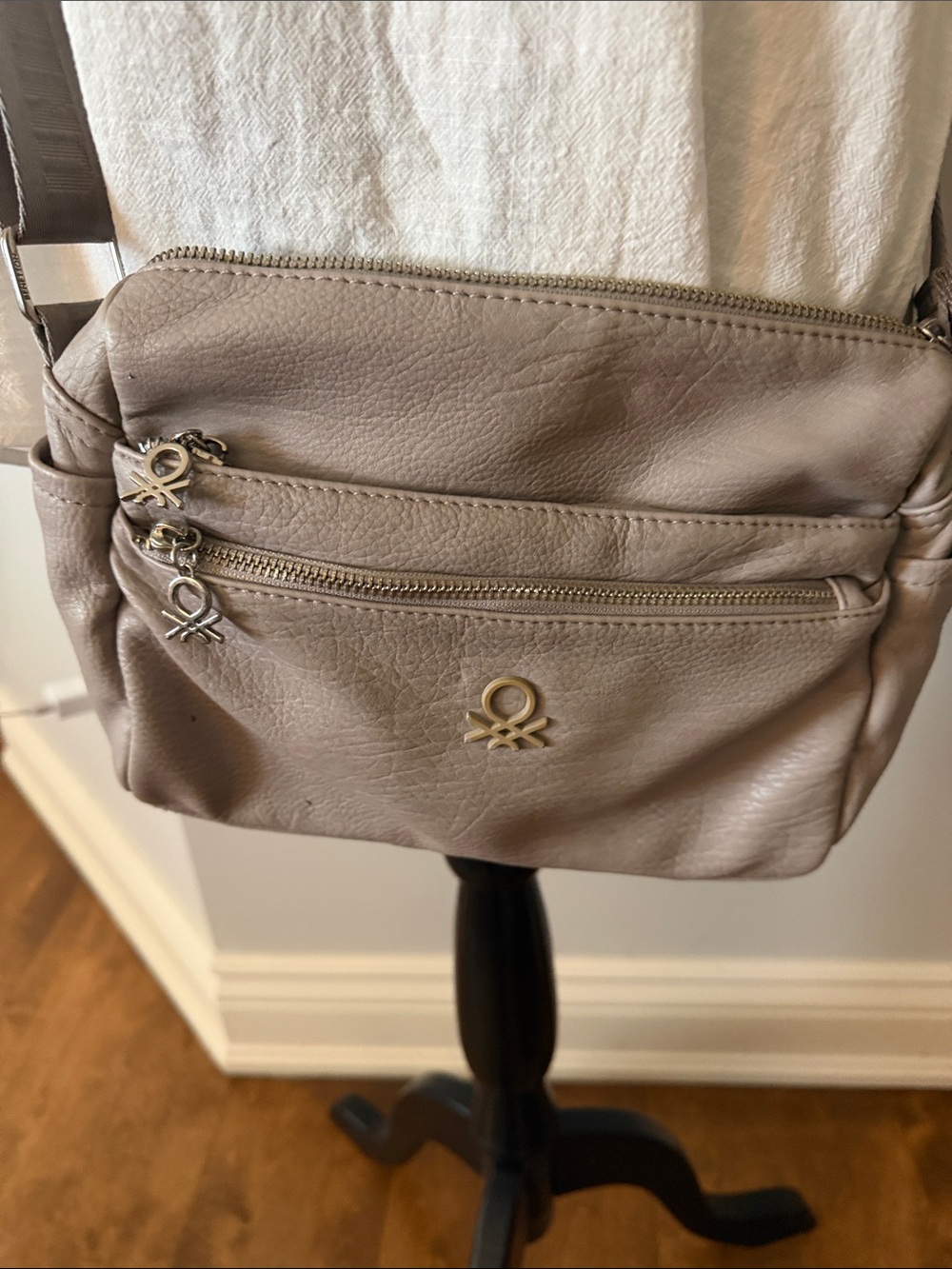 United Colours of Benetton Taupe Crossbody Shoulder Bag with Front Zips